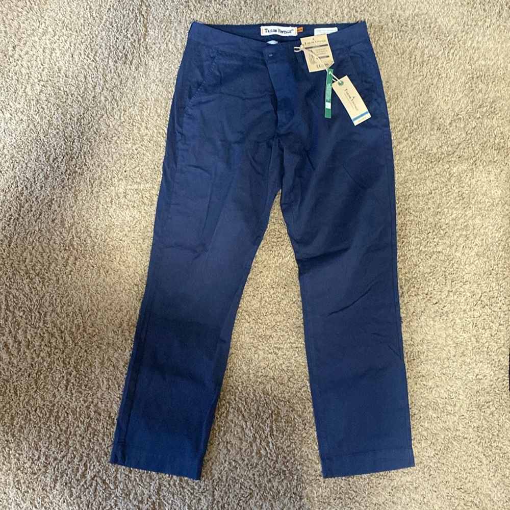 Navy blue straight leg classic fit pants